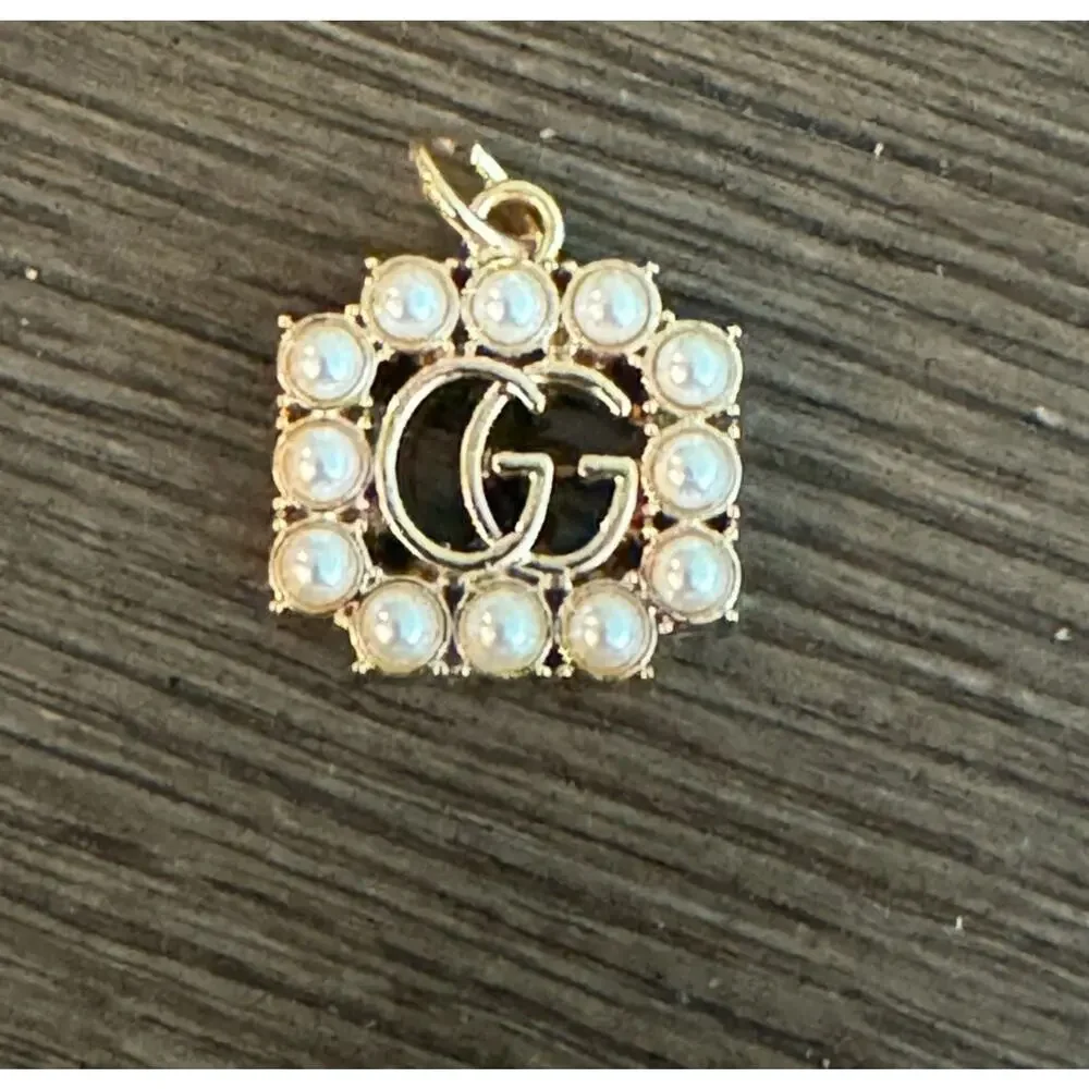 Gucci "GG" charm/zipper pull, gold tone, faux pearls, stamped Gucci_6